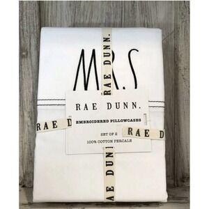 Rae Dunn Mr & Mrs White Cotton Embroidered Pillow Cases New With Tags Set Of 2